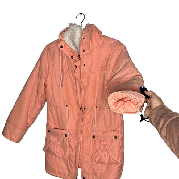 Unbranded Peach Parka Jacket Women's Size Large Long Sleeve Full Zip Snap Button - Picture 2 of 13